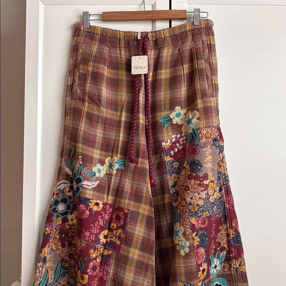 NWT Free People Brooks Embroidered Wide Leg Patchwork Pants, S - Picture 8 of 16
